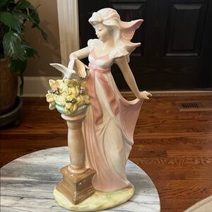 Elegant 13 inch Tengra Porcelain Lady Figurine in Soft Pink and Cream.
